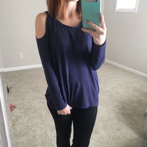Just Add Leggings Navy Cold Shoulder Top Medium